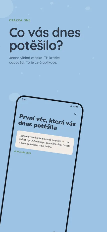 Psaní záznamu v MindHappy: tři krátké řádky o dni