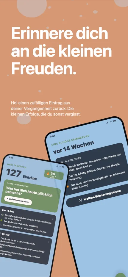 Eine „An diesem Tag“-Erinnerung in MindHappy mit einem Eintrag von vor einem Jahr