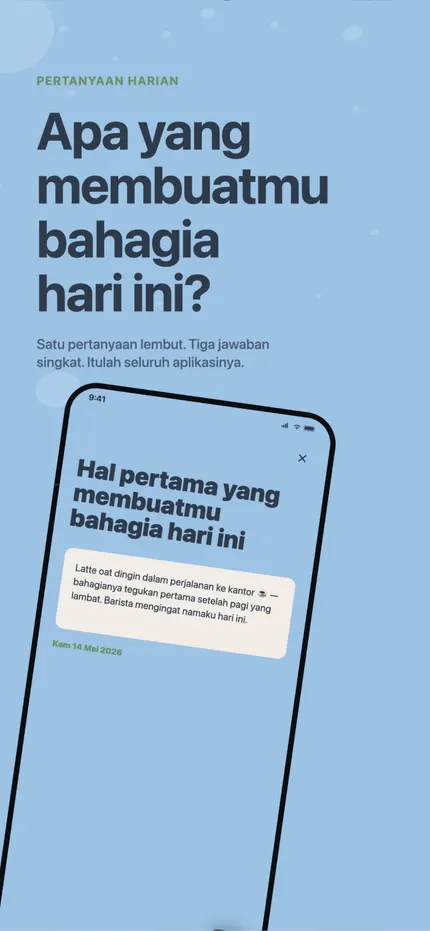 Menulis catatan di MindHappy: tiga baris pendek tentang hari itu