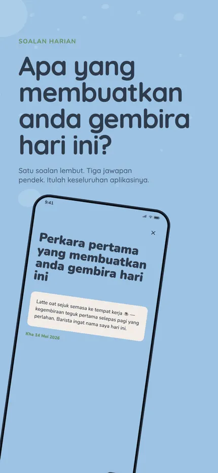 Menulis catatan dalam MindHappy: tiga baris pendek tentang hari itu