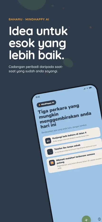 Imbas Kembali dalam MindHappy yang merumuskan corak daripada catatan terkini