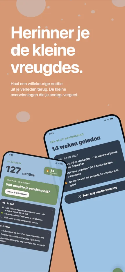 Een 'Op deze dag'-herinnering in MindHappy met een notitie van een jaar geleden