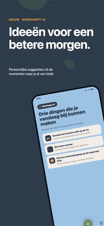 Een Terugblik in MindHappy die patronen uit recente notities samenvat