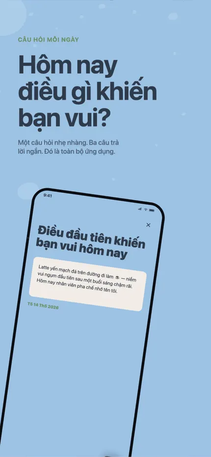 Viết một ghi chép trong MindHappy: ba dòng ngắn về ngày hôm đó